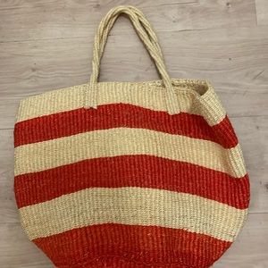 J. Crew straw red/orange striped tote bag